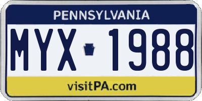 PA license plate MYX1988