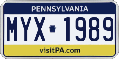 PA license plate MYX1989