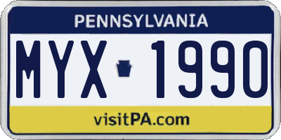 PA license plate MYX1990