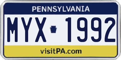 PA license plate MYX1992