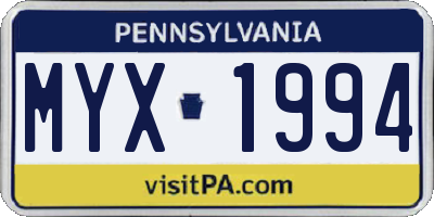 PA license plate MYX1994