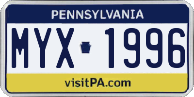 PA license plate MYX1996