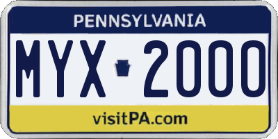 PA license plate MYX2000