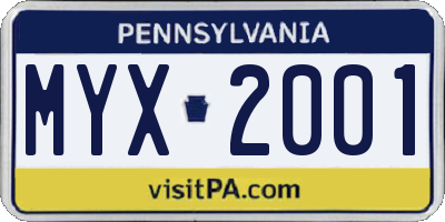 PA license plate MYX2001