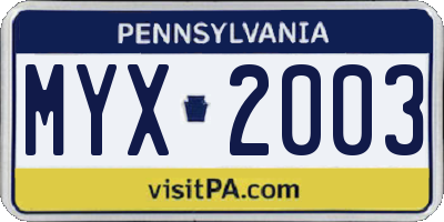 PA license plate MYX2003