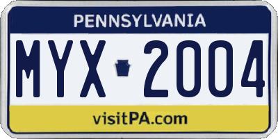 PA license plate MYX2004
