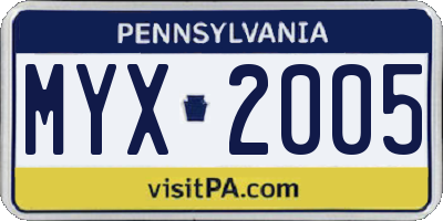 PA license plate MYX2005