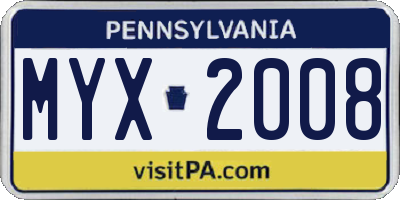 PA license plate MYX2008