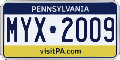 PA license plate MYX2009