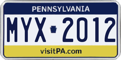 PA license plate MYX2012