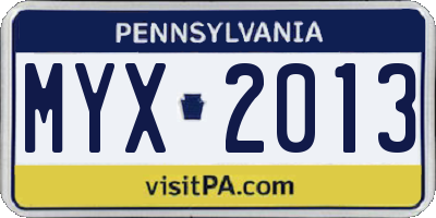 PA license plate MYX2013