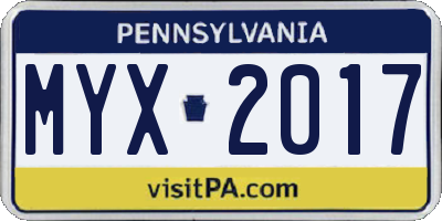 PA license plate MYX2017