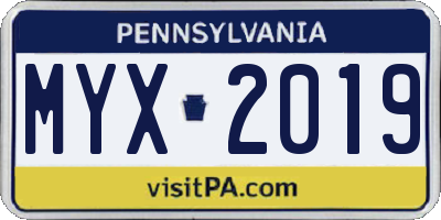 PA license plate MYX2019
