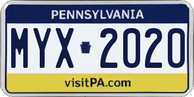 PA license plate MYX2020