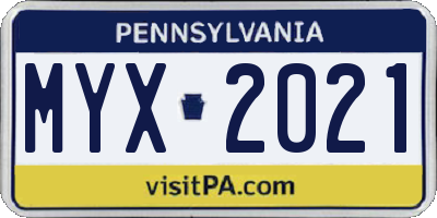PA license plate MYX2021