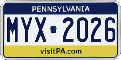 PA license plate MYX2026
