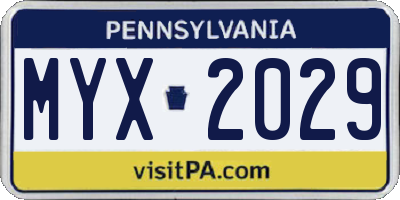 PA license plate MYX2029