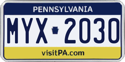 PA license plate MYX2030