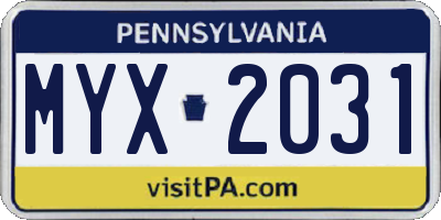 PA license plate MYX2031