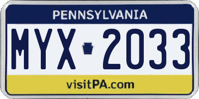 PA license plate MYX2033