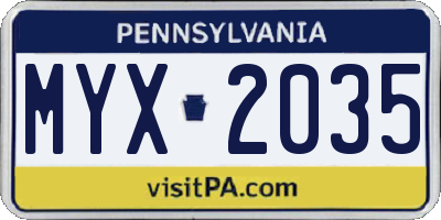 PA license plate MYX2035