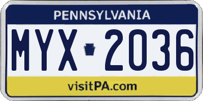 PA license plate MYX2036