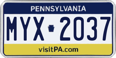 PA license plate MYX2037