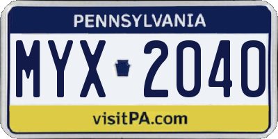 PA license plate MYX2040