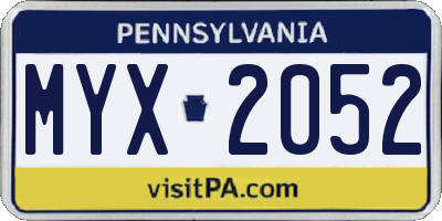 PA license plate MYX2052
