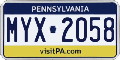 PA license plate MYX2058