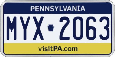 PA license plate MYX2063