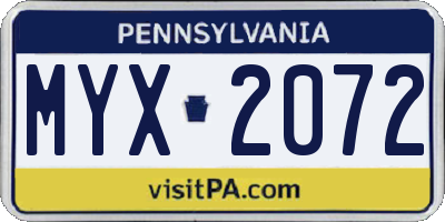 PA license plate MYX2072