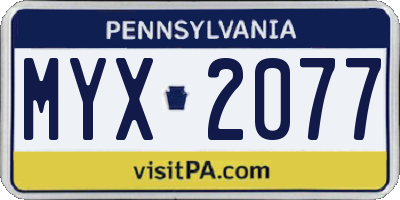PA license plate MYX2077