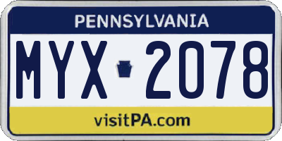 PA license plate MYX2078