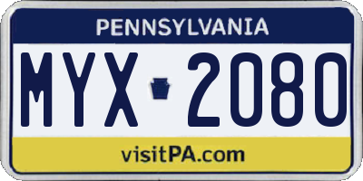 PA license plate MYX2080