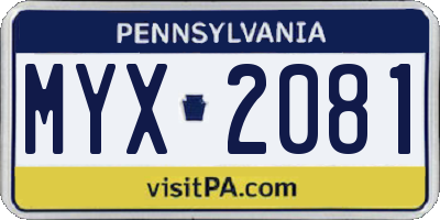 PA license plate MYX2081