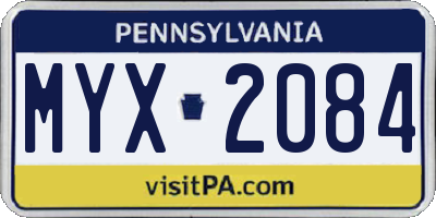 PA license plate MYX2084