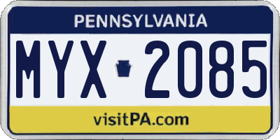 PA license plate MYX2085