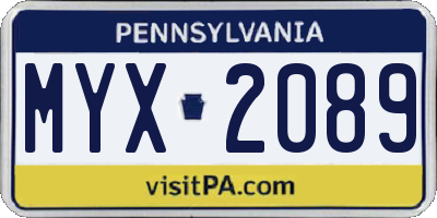 PA license plate MYX2089