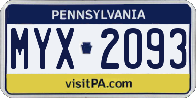PA license plate MYX2093