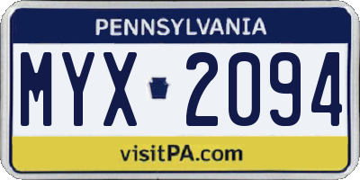 PA license plate MYX2094