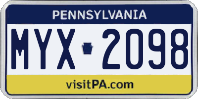 PA license plate MYX2098