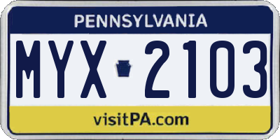 PA license plate MYX2103