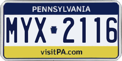 PA license plate MYX2116