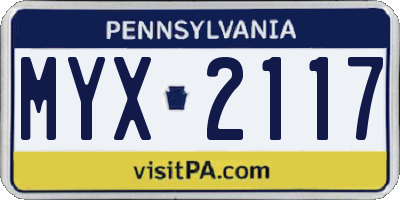 PA license plate MYX2117