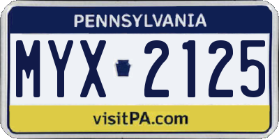 PA license plate MYX2125