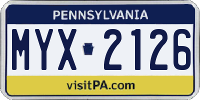 PA license plate MYX2126