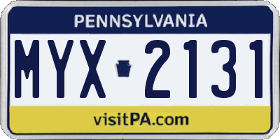 PA license plate MYX2131