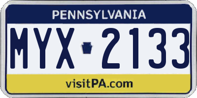 PA license plate MYX2133