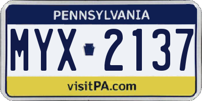 PA license plate MYX2137